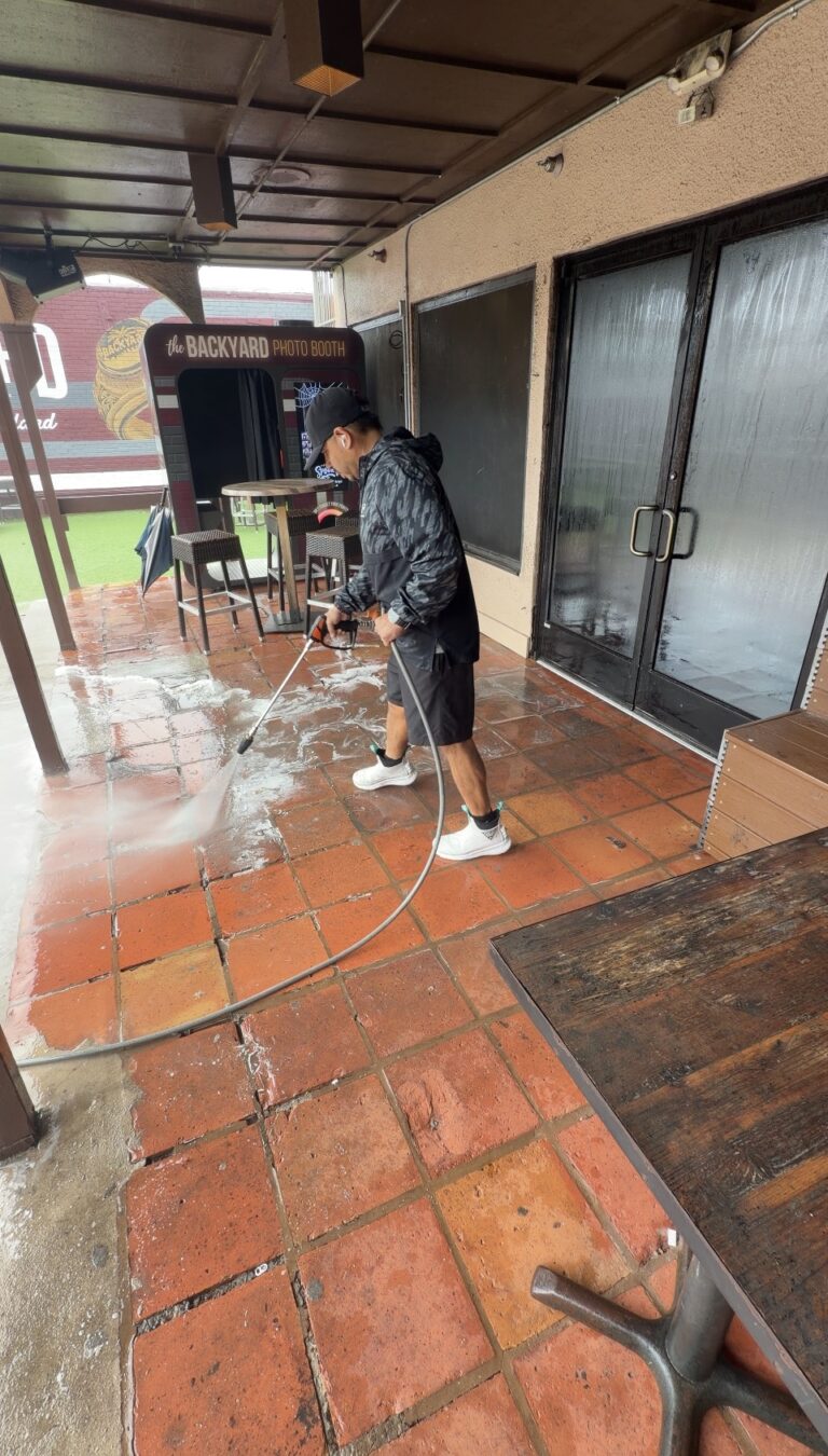 Patio surface cleaning at The Backyard in Northgate, College Station TX