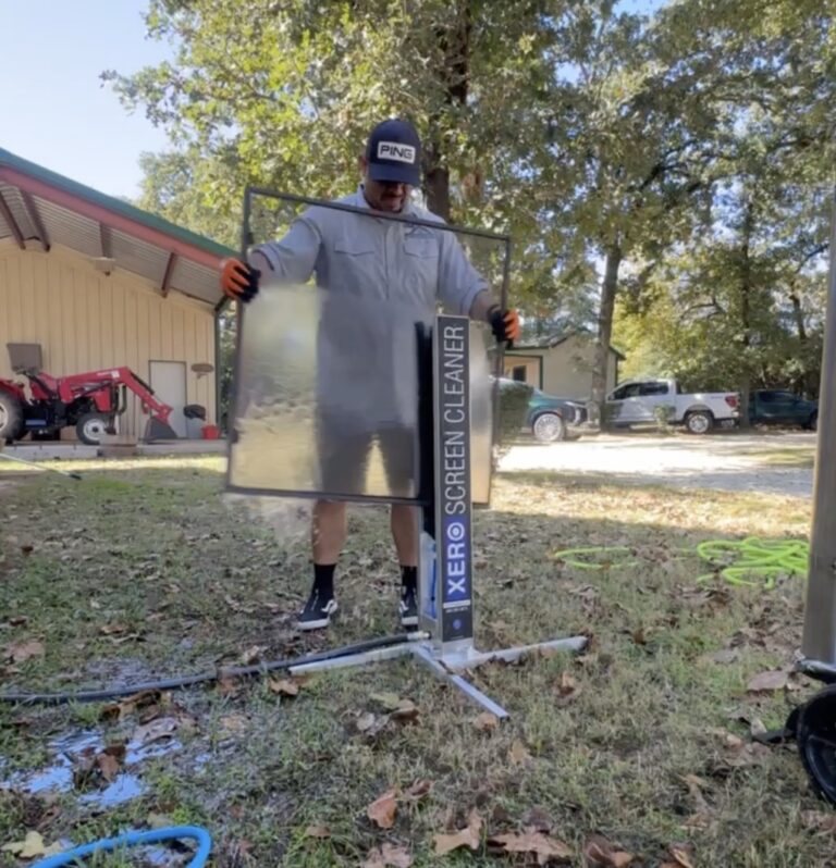 Window screen cleaning after a house wash and window cleaning in Hearne TX