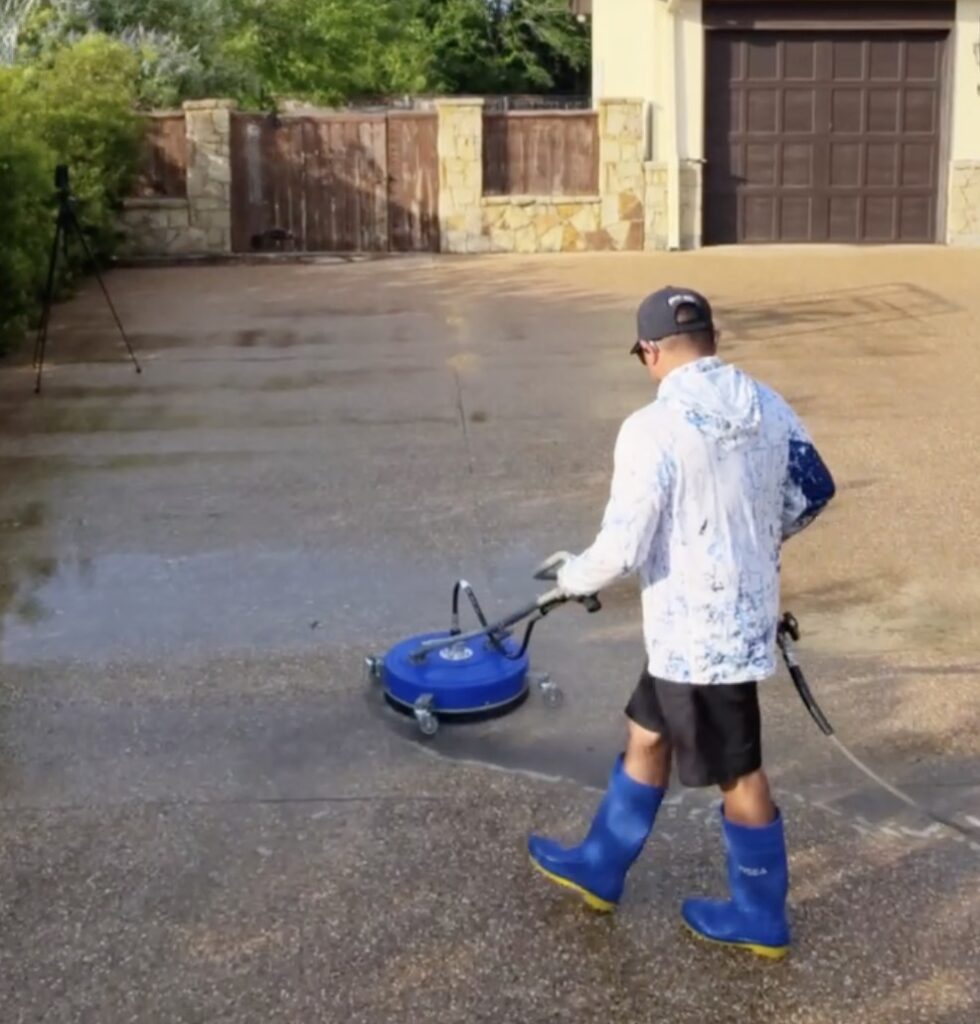 Driveway pressure washing with a surface cleaner in College Station, TX