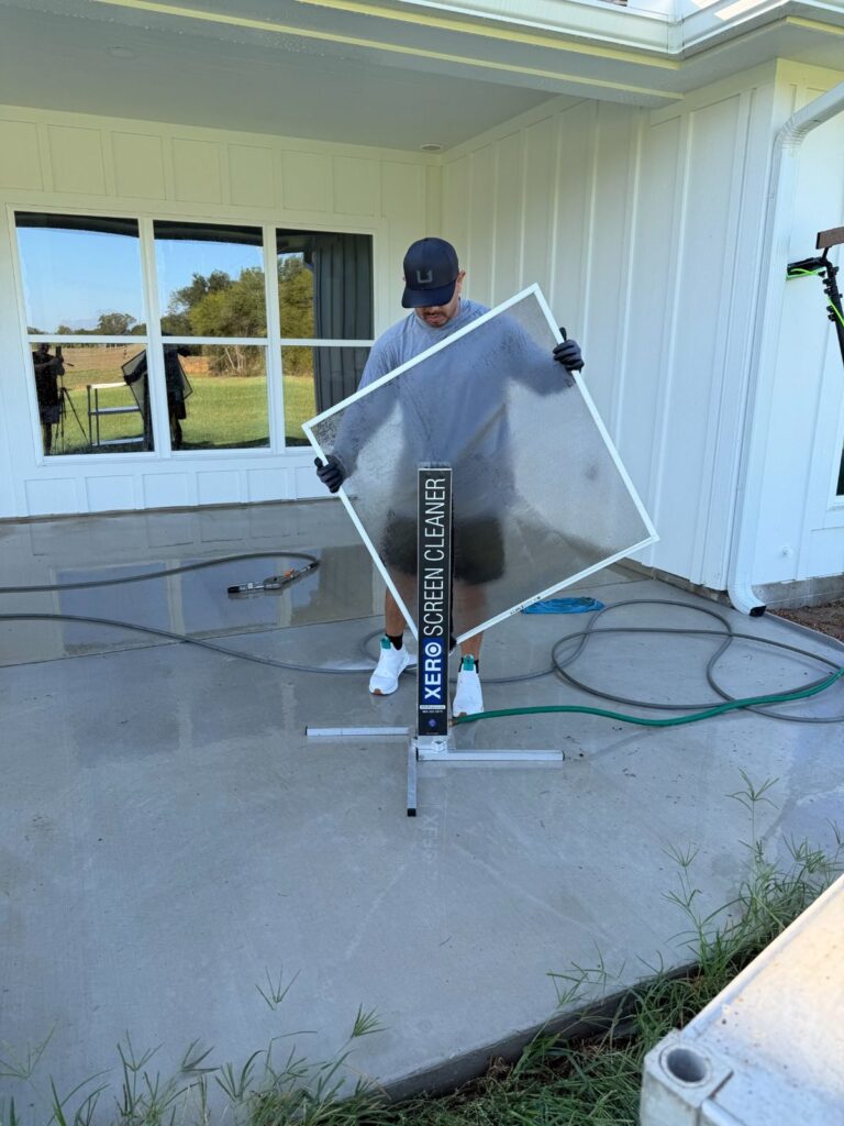 Window screen cleaning on a Xero screen cleaner in Bryan, TX